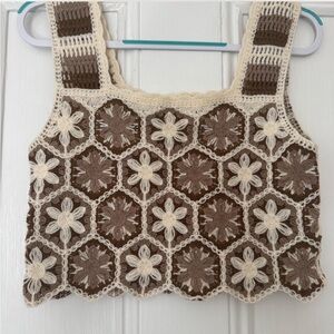 Rebellion Cream and Brown Crochet Top